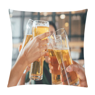 Personality  Friends Clinking With Beer In Cafe Pillow Covers