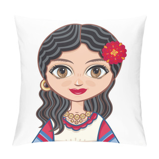Personality  The Girl In Gypsy Dress. Historical Clothes.  Portrait, Avatar. Pillow Covers