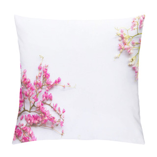 Personality  Pwgchmpo Pink Flora Local Of Asia Thailand Arrangement On Background White Pillow Covers