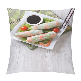 Personality  Spring Roll With Shrimp And Sauce Top View Vertical Pillow Covers