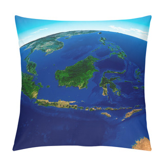 Personality  Globe Map Of The Indonesia, Physical Map Southeast Asia, Map With Reliefs And Mountains And Pacific Ocean, Atlas, Cartography. Satellite View. 3d Render. Element Of This Images Are Furnished By Nasa Pillow Covers
