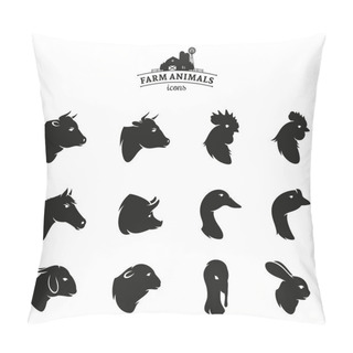 Personality  Farm Animal Icons Isolated On White Pillow Covers