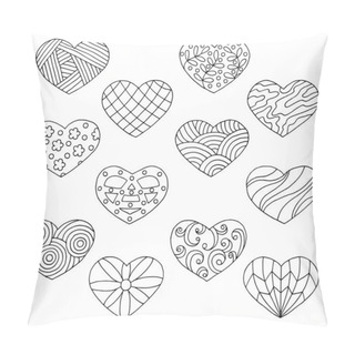 Personality  Vector Set Of Hand-drawn Doodle Hearts, Coloring Page Pillow Covers