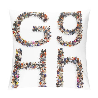 Personality  Collection Of A Large Group Of People Forming The Letter G And H In Both Upper And Lower Case Isolated On A White Background.  Pillow Covers