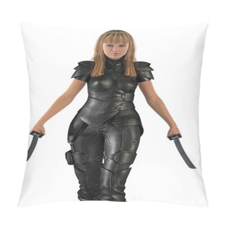 Personality  Beautiful Blonde Female Sci-fi Urban Fantasy Style Warrior Holding A Pair Of Katana Swords. Rendered In A Softer Illustrative Style Particularly Suited To Book Cover Art And Design. One Of A Series. Isolated On A White Background. Pillow Covers