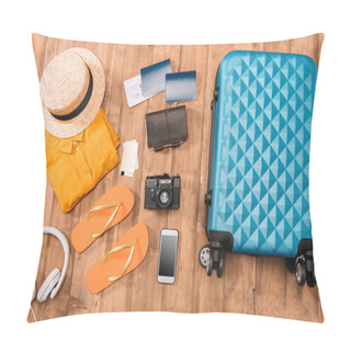 Personality  Travel Accessories On Wooden Floor  Pillow Covers