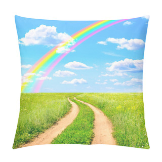Personality  Rural Landscape With Old Road And Rainbow Pillow Covers