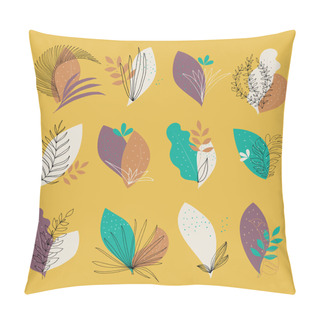 Personality  Vector Set Of Abstract Leaves Elements And Doodle Objects On Yellow Pillow Covers