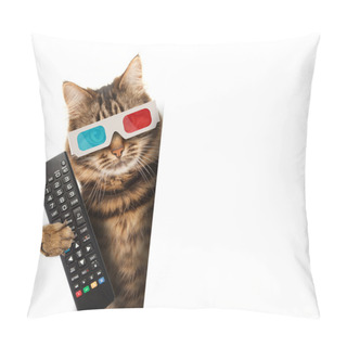 Personality  Cat With A Remote Control To TV. Pillow Covers