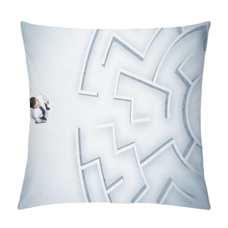 Personality  Business Man Looking At Circular Maze With Nowhere To Go Pillow Covers