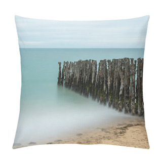 Personality  Old Weathered Tree Trunks On The Beach Of Saint Malo (France), Long Exposure In The Evening, High Tide Pillow Covers