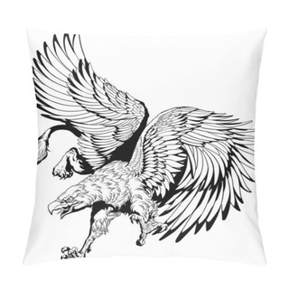 Personality  Flying Griffin, Griffon, Or Gryphon. A Mythical Beast Having The Body Of A Lion And The Wings And Head Of An Eagle. Black And White Vector Illustration Pillow Covers