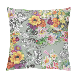 Personality  Birds With Flowers Seamless Pattern Pillow Covers