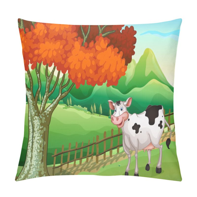 Personality  A smiling cow near the big tree pillow covers