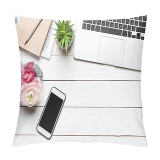 Personality  Laptop And Smartphone On Desk Pillow Covers