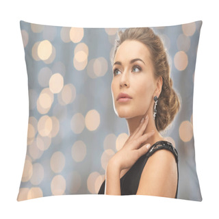 Personality  Beautiful Woman Wearing Earrings Over Lights Pillow Covers