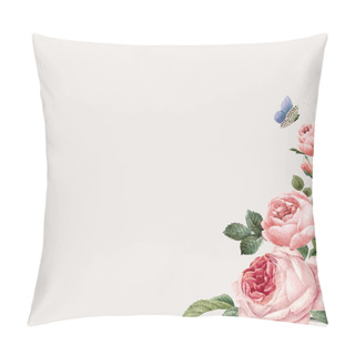 Personality  Hand Drawn Pink Roses Frame On Beige Background Vector Pillow Covers