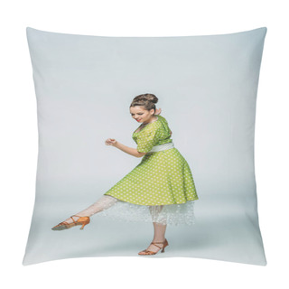 Personality  Pretty, Stylish Dancer Dancing Boogie-woogie On Grey Background Pillow Covers