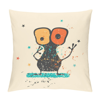 Personality  Cute Black Monster On Retro Grunge Background With Dirty Color Shapes And Stars.  Pillow Covers