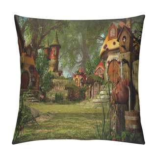Personality  3d Computer Graphics Of A Village With Elves Cottages Pillow Covers