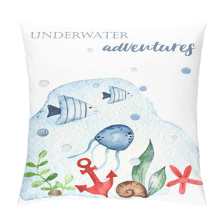 Personality  Children Sailors On The Sea Landscape, Ships On A White Background. Watercolor Seamless Pattern Pillow Covers
