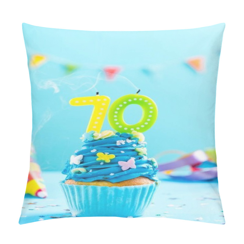 Personality  Seventieth 70th Birthday Cupcake With Candle Blow Out.Card Mocku Pillow Covers