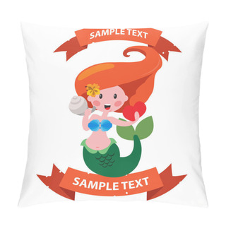 Personality  Mermaid With Ribbon Banner. Clipart On The Marine Theme. Pillow Covers