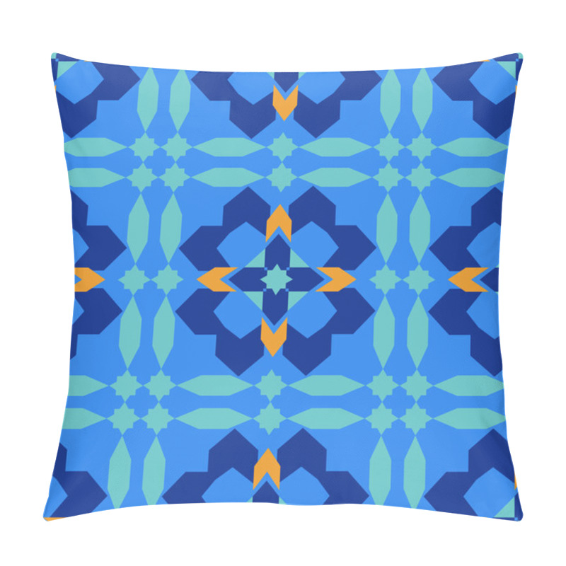 Personality  Gorgeous Seamless Pattern From Blue Moroccan Tiles, Ornaments. Can Be Used For Wallpaper, Pattern Fills, Web Page Background, Surface Textures. Pillow Covers