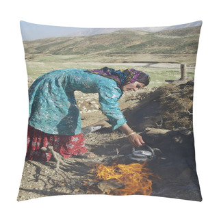 Personality  Young Woman Does Housework Circa Isfahan, Iran. Pillow Covers