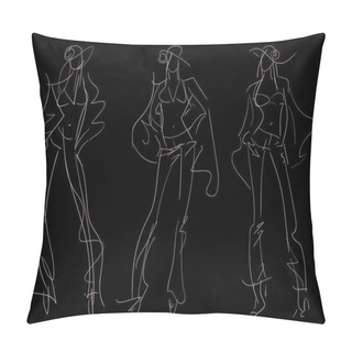 Personality  Sketch Fashion Poses - Fashion Hand Drawing Pillow Covers
