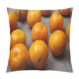 Personality  Selective Focus Of Organic Tangerines On Grey Table Pillow Covers