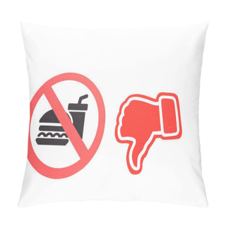 Personality  No Food And Drinks And Red Thumb Down Signs Isolated On White  Pillow Covers