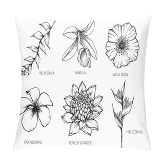 Personality  Collection Set Of Flower Drawing Illustration. Pillow Covers