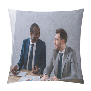 Personality  Multiethnic Businessmen Working At Table With Papers And Laptop Pillow Covers