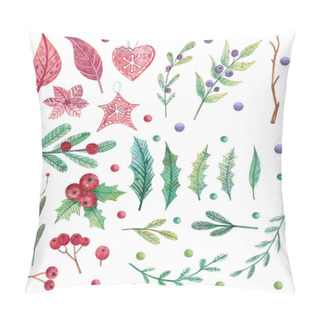 Personality  Watercolor Christmas Botanic Set. Leaves And Branches For Stickers, Background, Card Design And Other Purposes. Pillow Covers