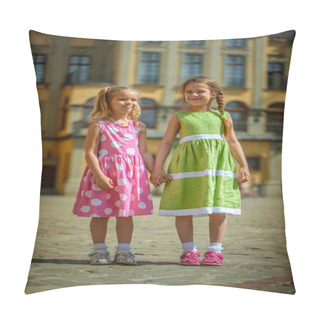 Personality  Two Little Sisters On Street Pillow Covers