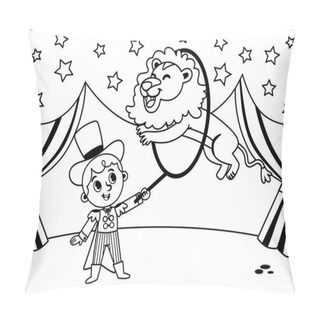 Personality  Black And White Vector Illustration Of A Lion Tamer. Pillow Covers