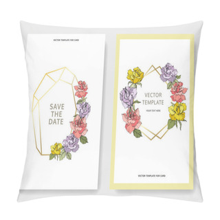 Personality  Beautiful Rose Flowers On Cards. Wedding Cards With Floral Decorative Borders. Thank You, Rsvp, Invitation Elegant Cards Illustration Graphic Set. Engraved Ink Art. Pillow Covers