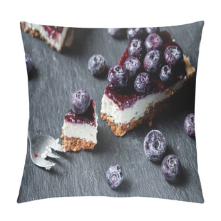 Personality  Slice Of Tofu Cheesecake With Berries. Vegan Dessert, Sugar, Gluten And Lactose Free. On A Black Background Pillow Covers