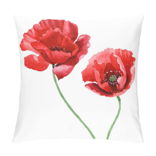 Personality  Red Poppies Isolated On White. Watercolor Background Illustration Set. Pillow Covers