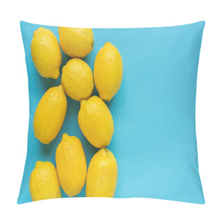 Personality  Top View Of Ripe Yellow Lemons On Blue Background Pillow Covers