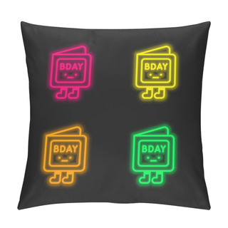 Personality  Birthday Invitation Four Color Glowing Neon Vector Icon Pillow Covers