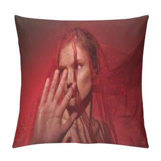 Personality  A Young Woman With Classic Beauty, Covering Her Face With Her Hands In A Studio Setting Against A Black Backdrop. Pillow Covers