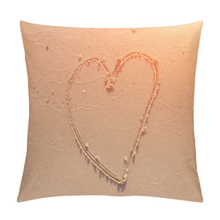 Personality  Illustration Of A Heart Drawn On Sand Pillow Covers