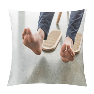 Personality  Cropped View Of Man Showing Result After Nail Standing Practice In Yoga Studio  Pillow Covers