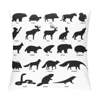 Personality  Big Collection Of Black Silhouettes Of Forest Wild Animals Pillow Covers