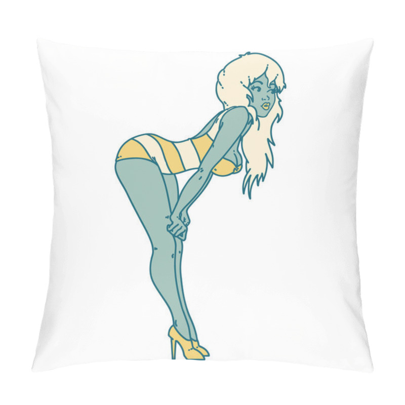 Personality  iconic tattoo style image of a pinup girl in swimming costume pillow covers