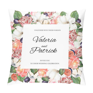 Personality  Floral Elegant Watercolor Set With Mixture Of Flowers, Roses, Fruits, Figues And Blueberries. Could Be Used For Wedding Templates, Invites, Greetings.  Pillow Covers