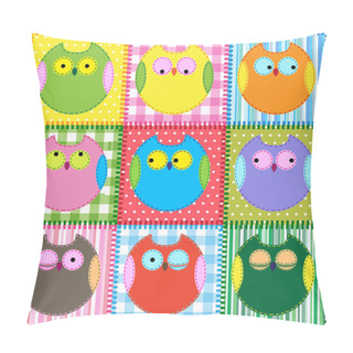Personality  Patchwork Background With Colorful Owls Pillow Covers