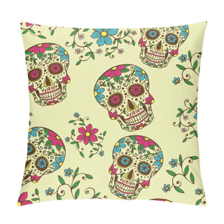 Personality  Skull With Floral Ornament Pillow Covers